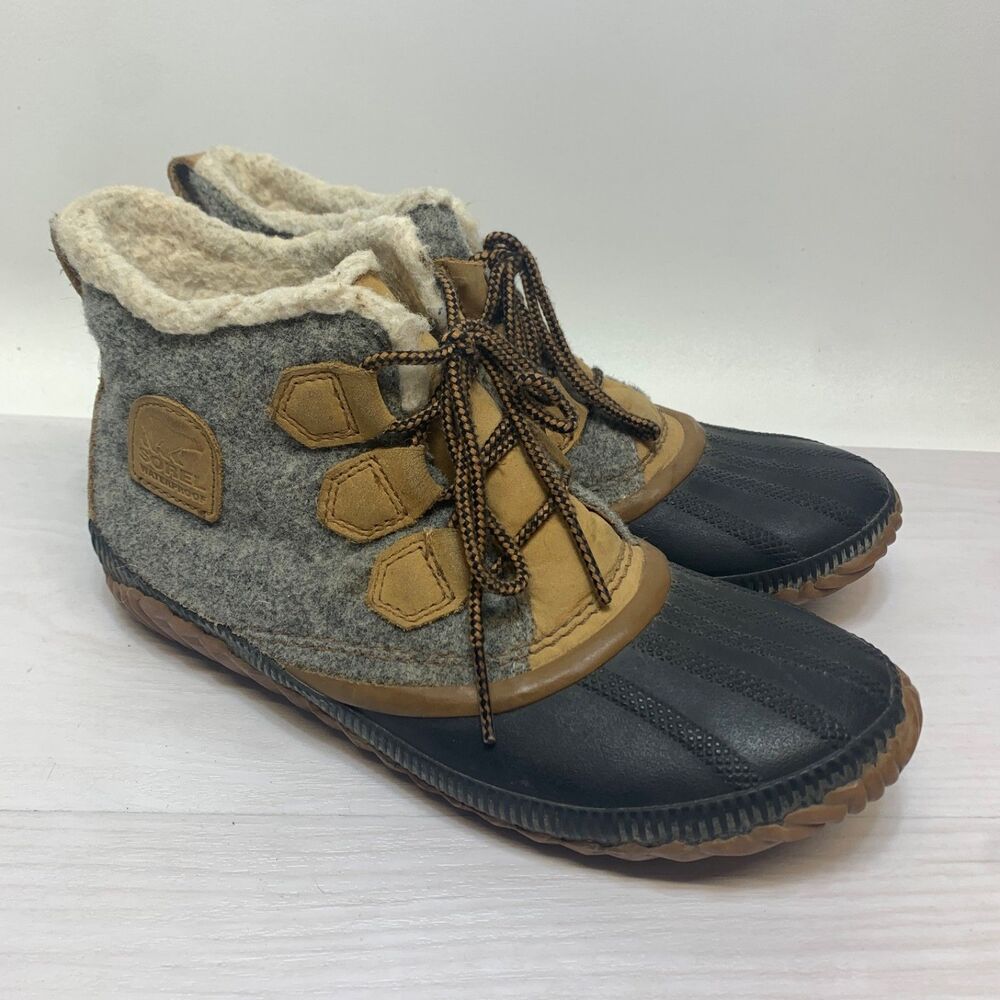 Sorel Women's Out N About Plus Felt‎ Boots Ankle Waterproof Duck Gray Size 8.5